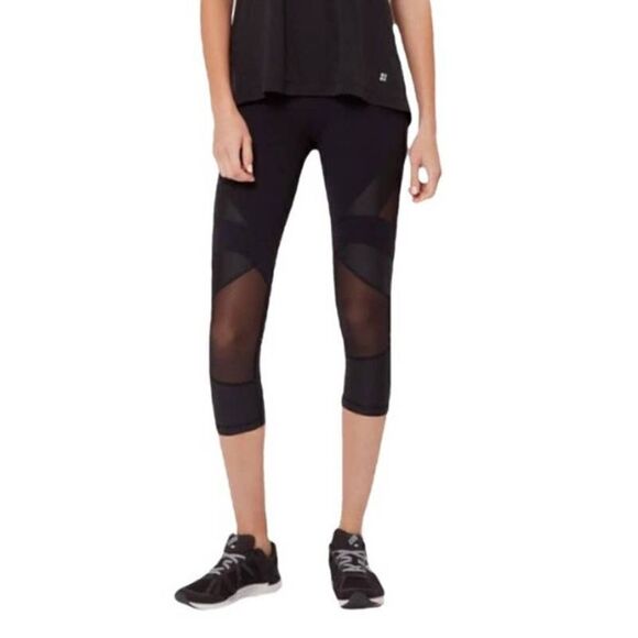 Sweaty Betty Power Wet Look Mesh And Jersey Leggings Black Crop Sz. S - Picture 1 of 4
